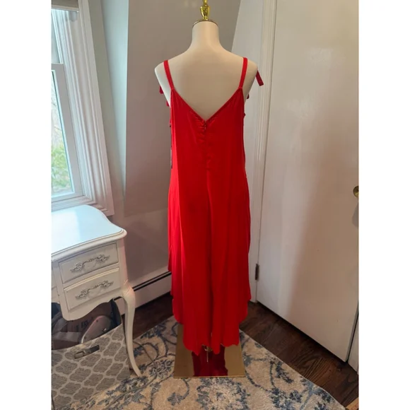Vince Camuto NWT | Red V-Neck Tie-Shoulder Asymmetric Jumpsuit | Size S - Picture 5 of 12